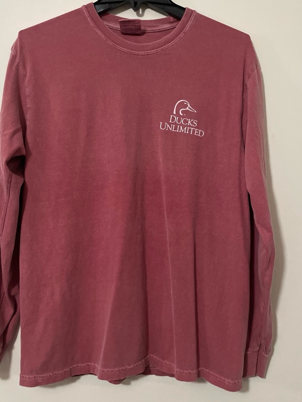 Comfort Colors Long-Sleeve Tee in Dusty Rose with White Ducks Unlimited Logo